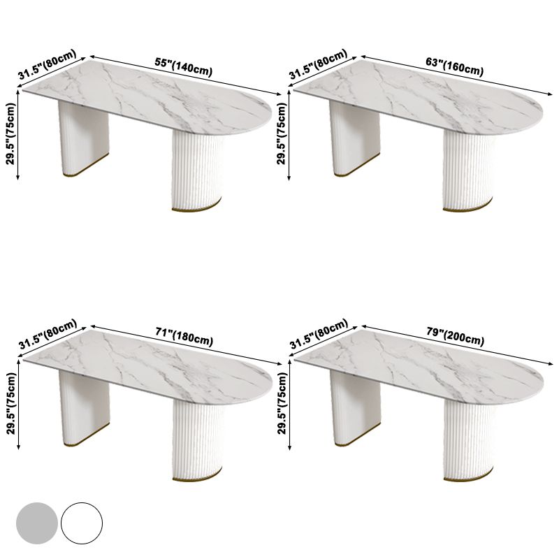 Mesa de forma de comedor de piedra sinterizada de estilo contemporáneo con base de doble pedestal