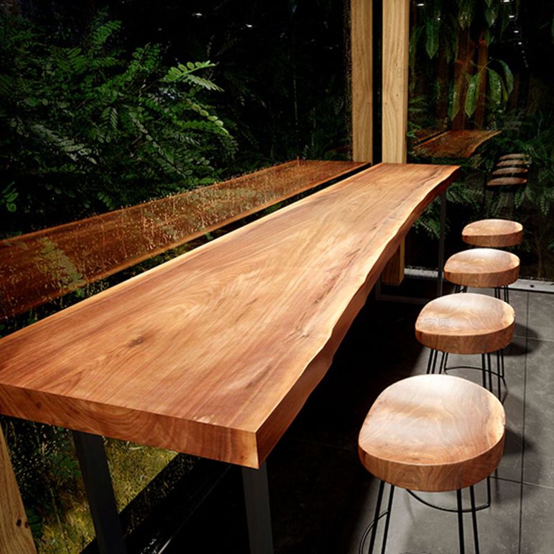 Industrial Trestle Base Dining Table Solid Wood Bar Table for Bistro