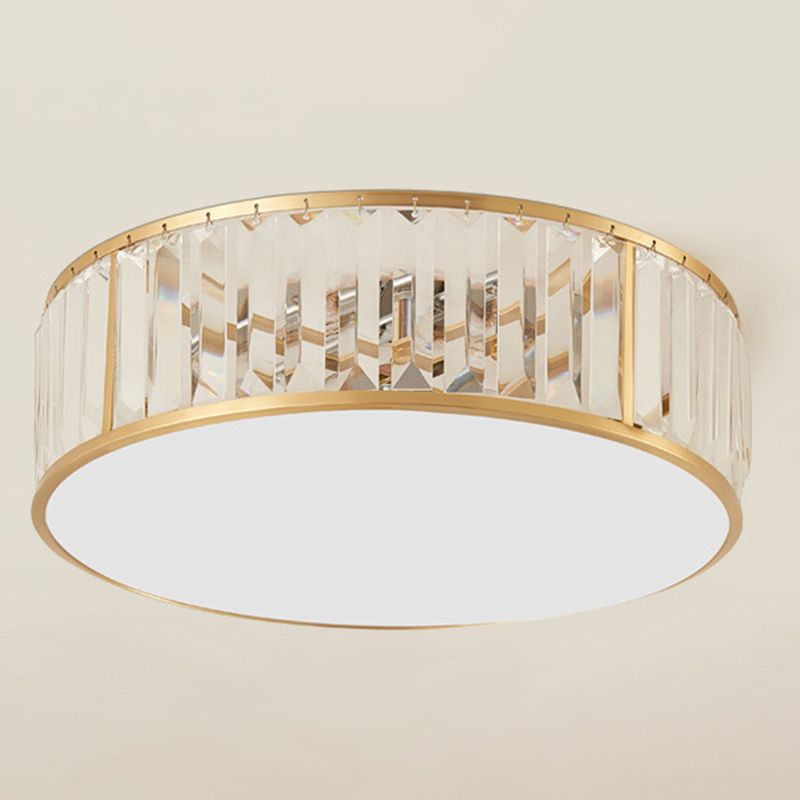 Apparecchio da soffitto in rame dorato in stile coloniale di lusso con montaggio ad incasso circolare in cristallo per camera da letto