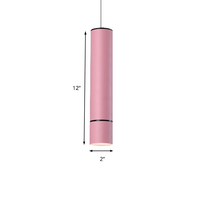 Nordic 1 Light Suspension Light with Metal Shade Pink/Blue/Green Pipe Ceiling Pendant Light in White/Warm/Natural Light