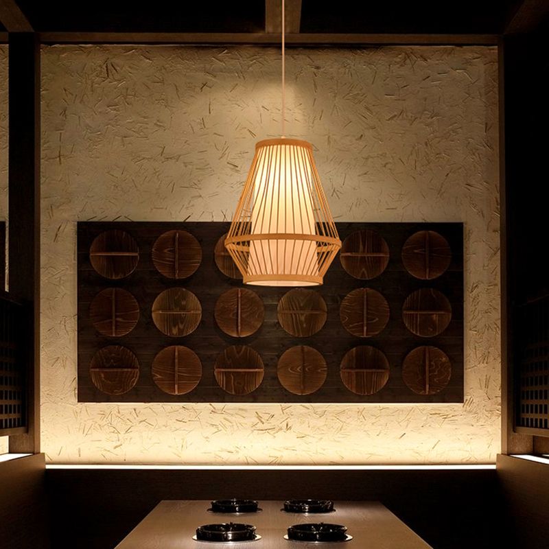1-Light Chinese Style Bamboo Pendant Light Geometric Hanging Pendant for Restaurant