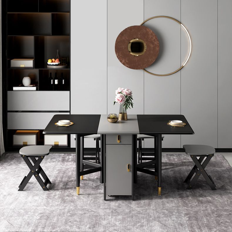 Rechthoekige zwarte eettafel Vintage uitschuifbare tafel voor eetkamer