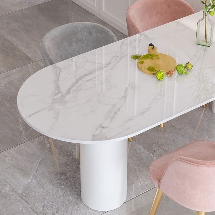 White Stone Top Dinner Room Kitchen Table Modern Metal Base Dinner Table