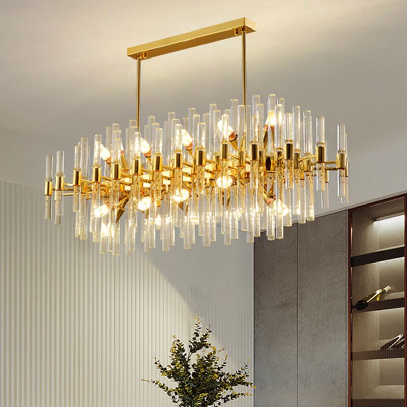 Geometrical Shaped Crystal Rod Chandelier Light Post-Postmodern Gold Pendant Light Fixture