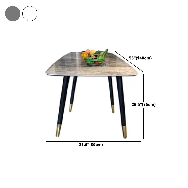 Solid Wood Base Dining Table Rectangle Stone Dining Table with Grey and White Top