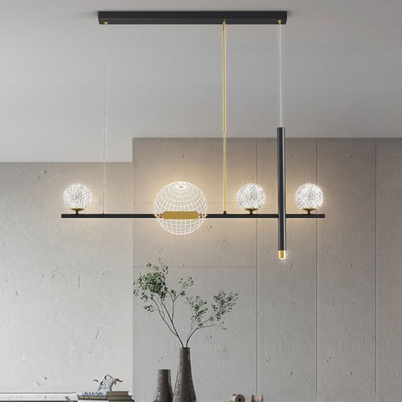 Minimalist 5-Light Island Pendant Globe Shade Acrylic Hanging Light for Dining Room