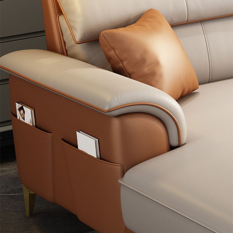 Modern Faux Leather Beige Sofa with Pillow Top Arm for Living Room