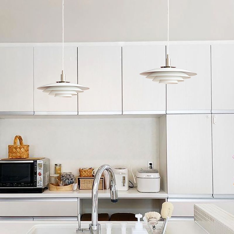 Layered Restaurant Pendant Lamp Metal Single-Bulb Macaron Hanging Light