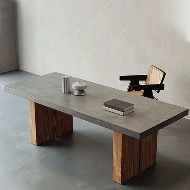 Rectangle Double Pedestal Dining Table Modern Wood Base Table for Kitchen