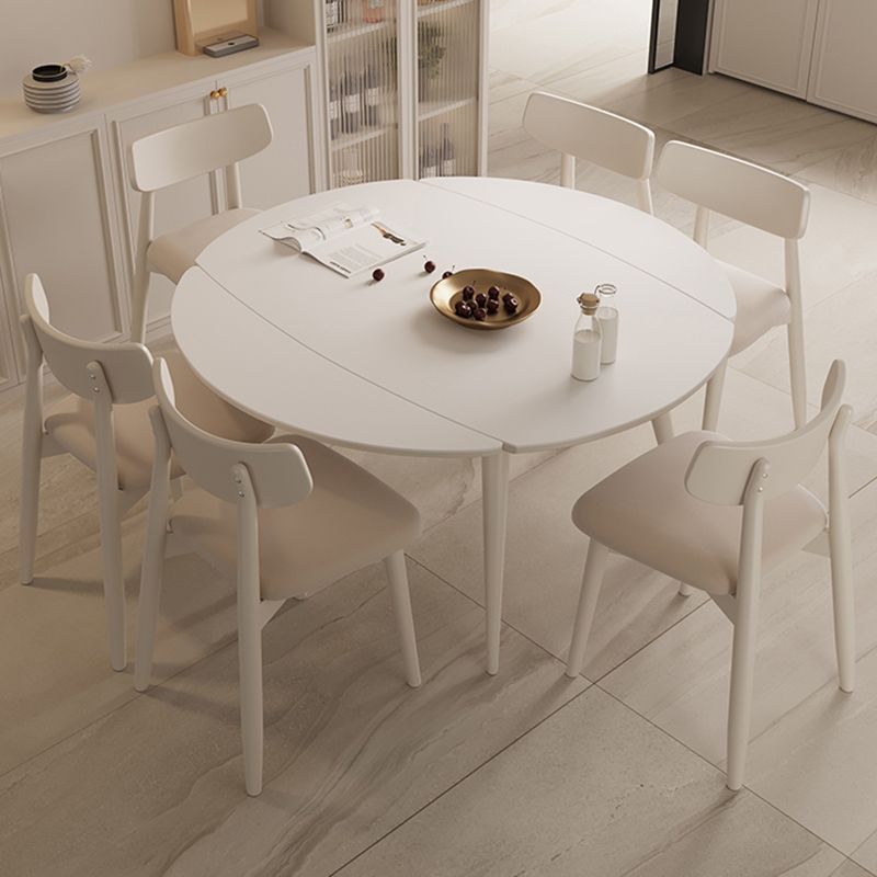 Modern Round Extendable Dining Table White Stone Tabletop with Double Drop Leaf
