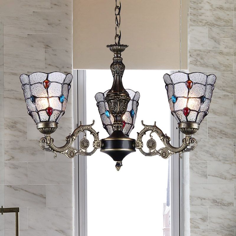 Lustre bijou du lustre léger baroque givré verre 3/6/8 lumières d'éclairage de suspension en bronze