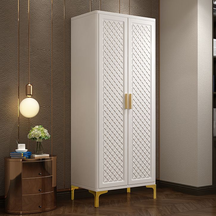 Engineered Wood Wardrobe Cabinet Glam Style Soft Close Doors Wardrobe Closet in White
