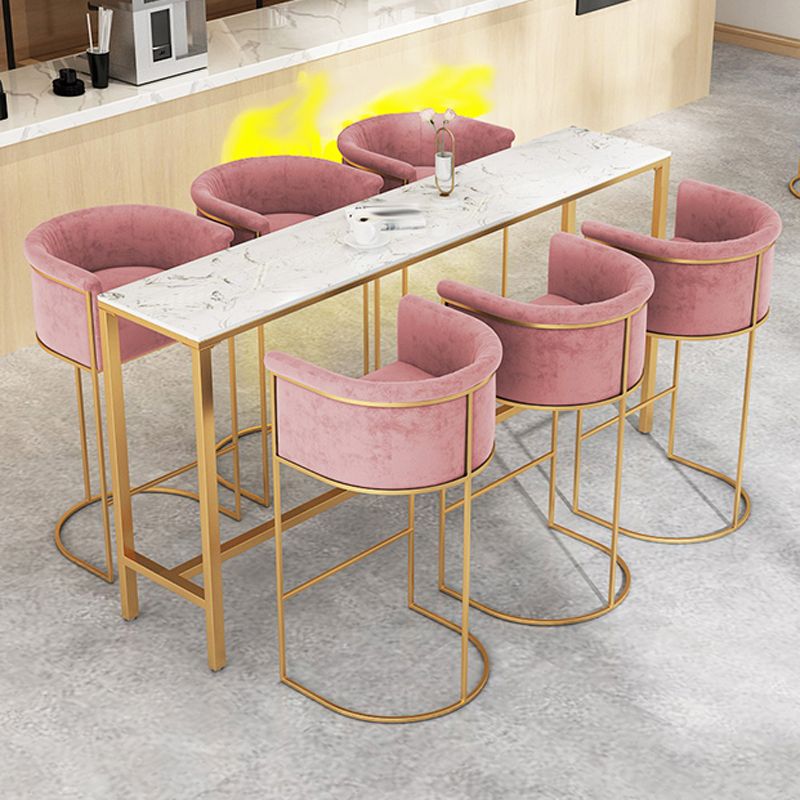 Glam Bar Set 1/2/4/7 Pcs Marble Bar Table with Upholstered Stools