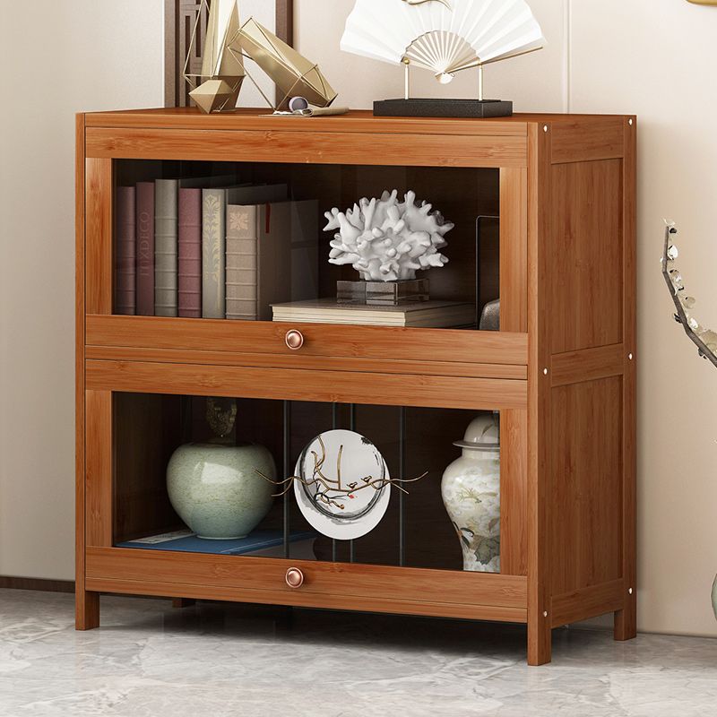 Mid Century Modern Bamboo Accent Cabinet in Brown with Glass Paned