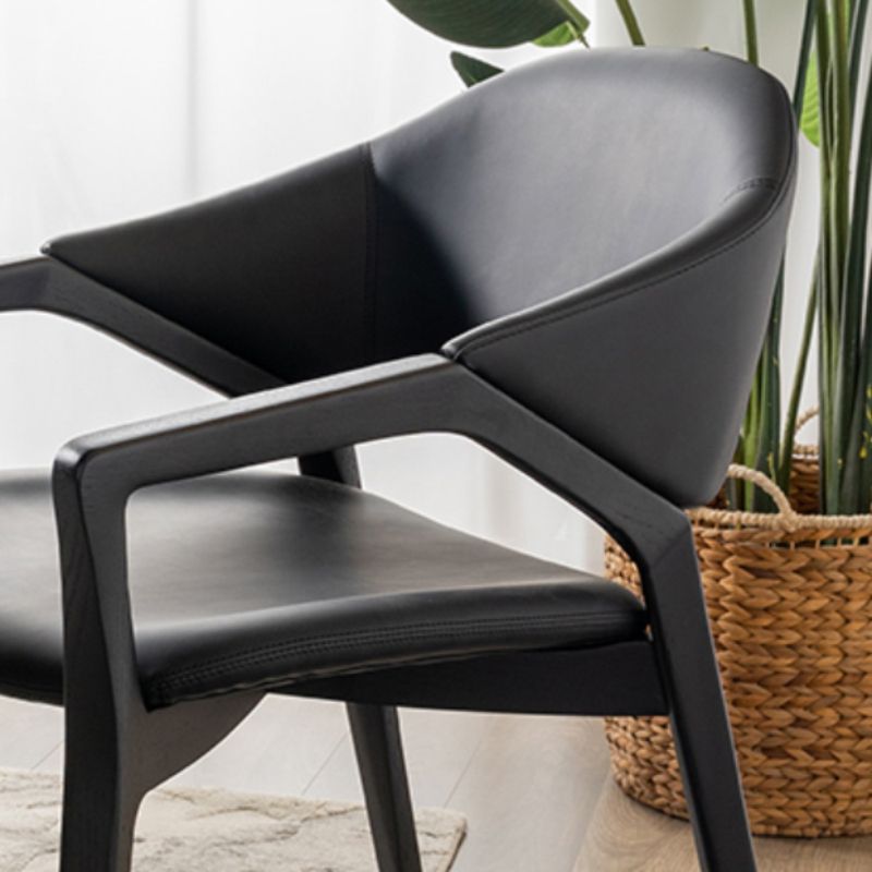Leather Upholstered Dining Chair Solid Wood Frame Dining Arm Chair