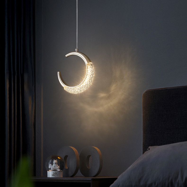 Gold Moon LED Hanging Light in Modern Luxury Style Zine-Alloy Pendant Light with Acrylic Shade