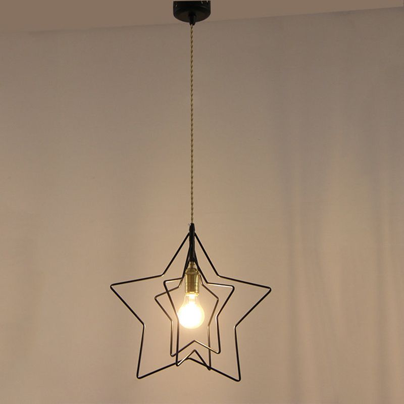 Metal 1 Light Pendant Light Nordic Simple Creative Star Cage Hanging Lamp for Living Room