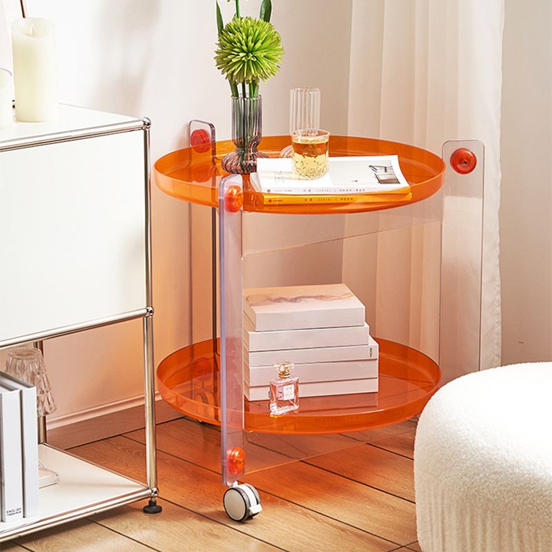 Modern Acrylic Round Side Table with Casters Tray Top 2 - Tier End Table Set