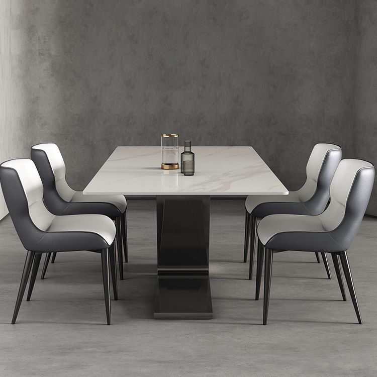 Modern Style Sintered Stone Dining Set with White Rectangle Shape Table and Double Pedestal Base