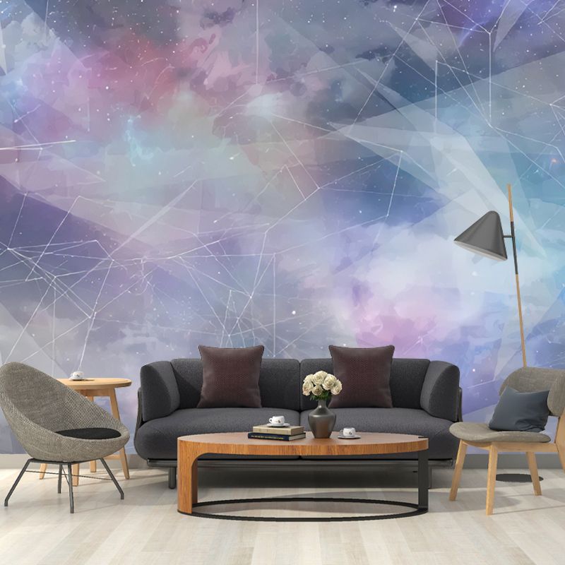 Big Deep Space Mural Wallpaper for Ceiling Decoration 3D Effect Wall Art in Pink and Purple, Stain-Resistant