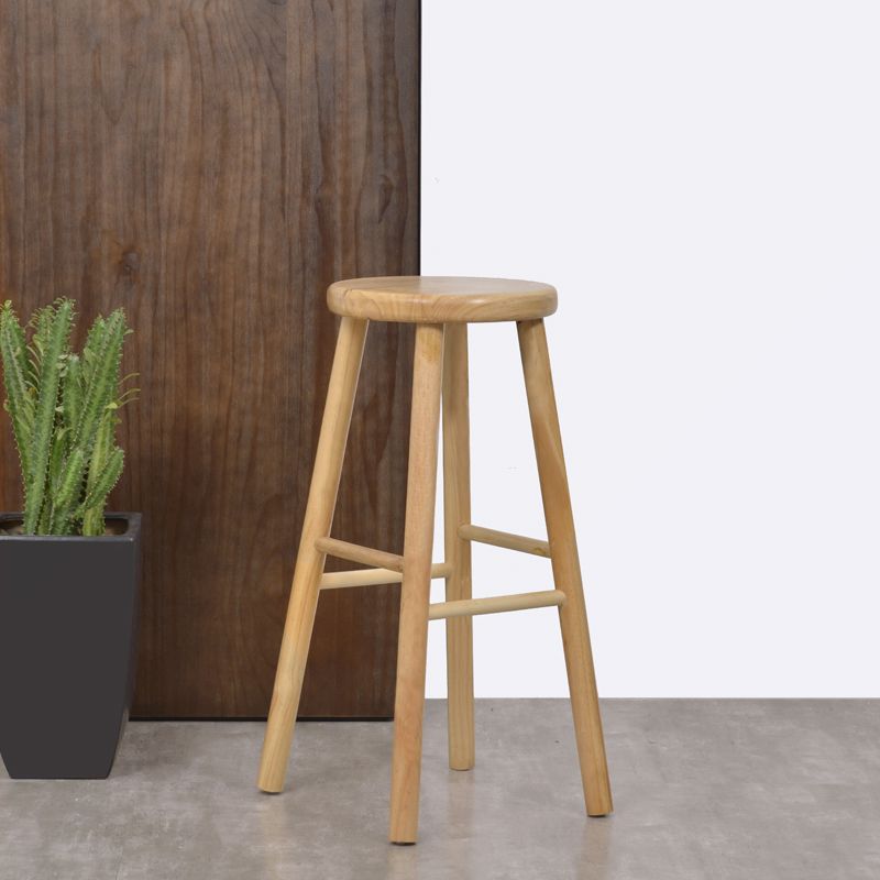Industrial Solid Wood Counter Stool Round Backless Bar Stool with Footrest