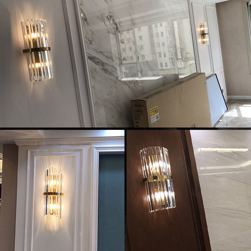 Moderno romantico a parete interno luce in acciaio inossidabile lampada a parete cilindrica con tonalità di cristallo