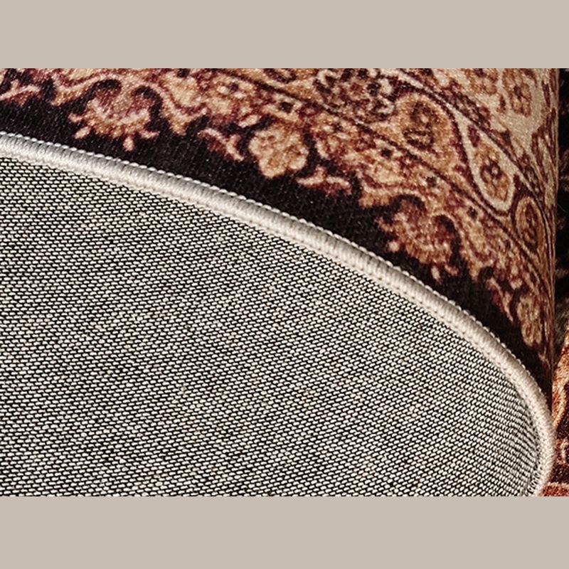 Red Tone Floral Print Rug Polyester Antique Carpet Non-Slip Backing Indoor Rug for Home Decoration