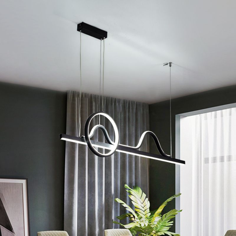 Curvy Line and Ring Metallic Island Lamp Contemporary LED Black Suspended Lighting Fixture