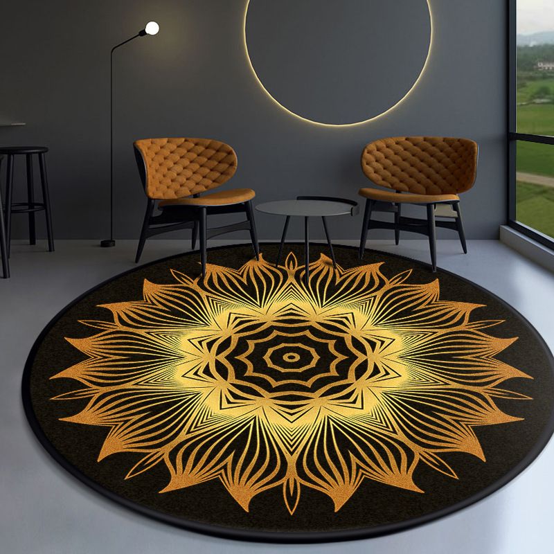 Black Modern Area Rug Polyester Flower Pattern Area Carpet Stain Resistant Rug for Home Decor