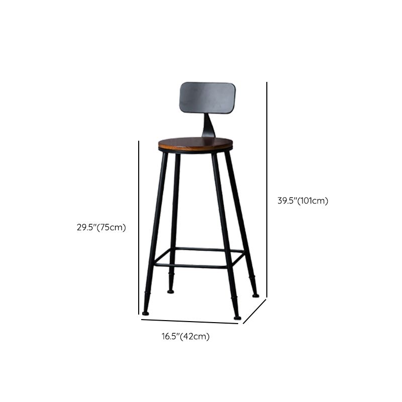 Modern Armless Backrest Counter Stool Iron Bar Stool with Wooden Seat for Bar