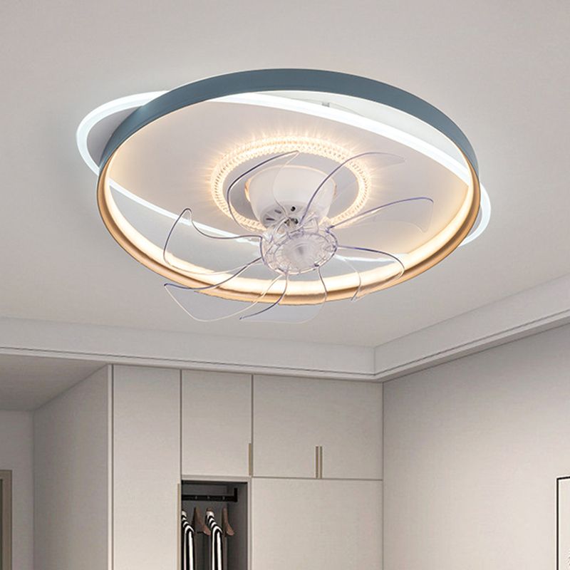 7-Blade Modern Ceiling Fan Black/Blue Metallic Fan with Light for Foyer