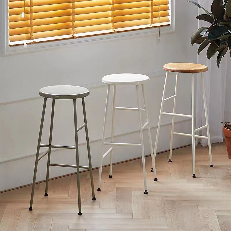 Modern Armless Backless Counter Stool Iron Bar Stool with Seat and Pedal for Cafe