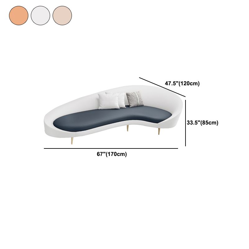 Faux Leather Contemporary Curved Sofa Moon Shape Sloped Arm Sofa for Living Room