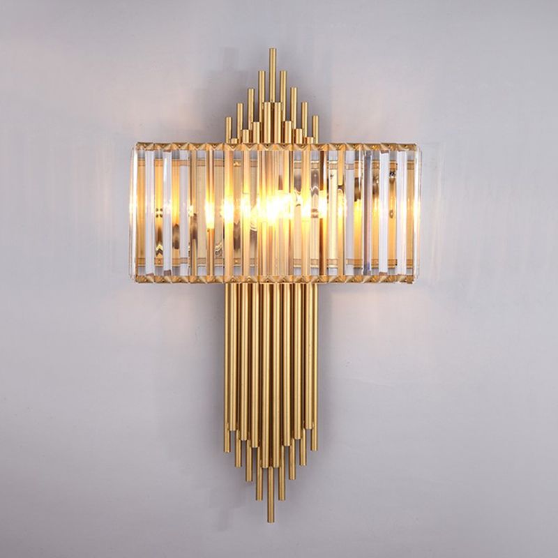 Unique Shade Crystal Wall Sconce Modern Style 2 Lights Wall Mounted Light in Gold