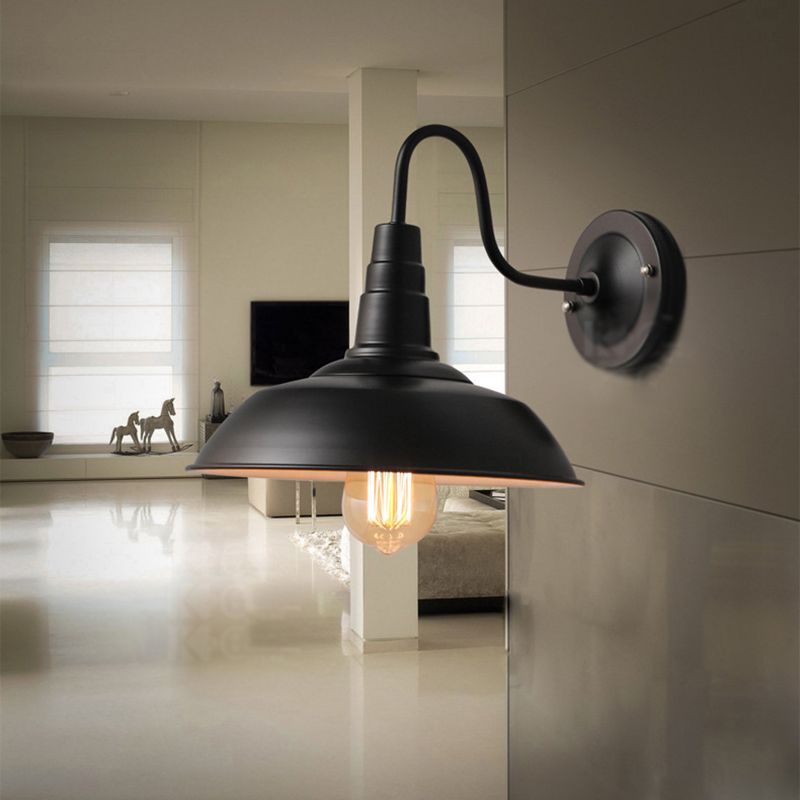 Retro Industrial Style Wall Sconce with Dome Shade Metal Gooseneck Arm Wall Light for Restaurant