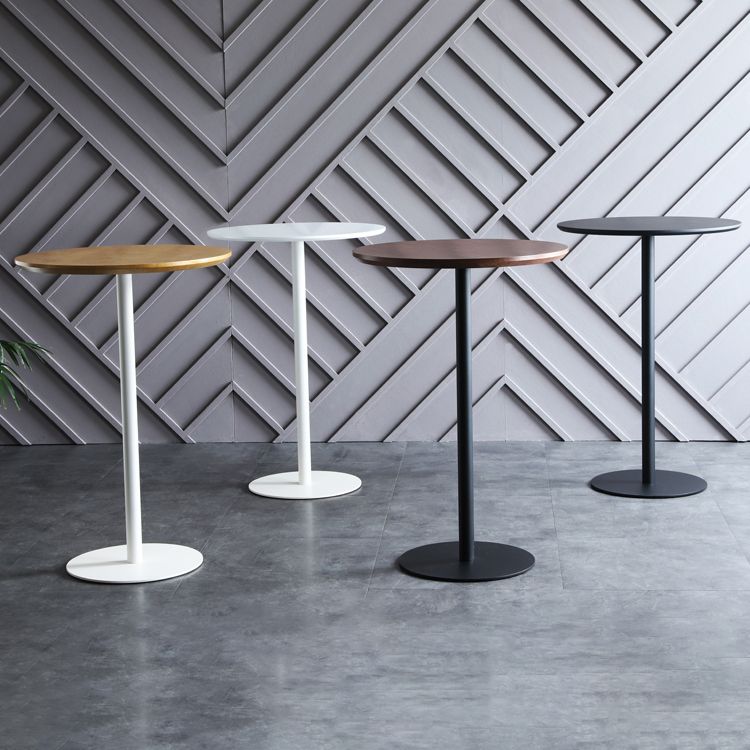 Industrial Wood Bar Dining Table Round Indoor Bistro Table with Single Pedestal