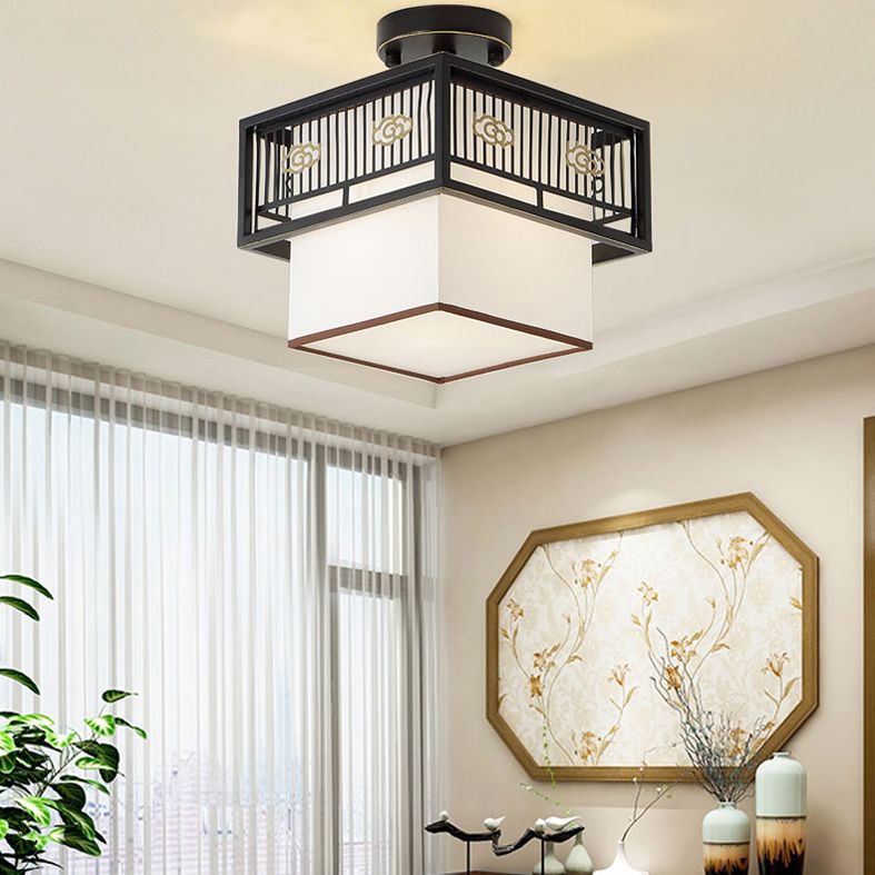 Shaded Aisle Ceiling Flush Mount Traditional-Style Fabric Black Ceiling Mounted Fixture