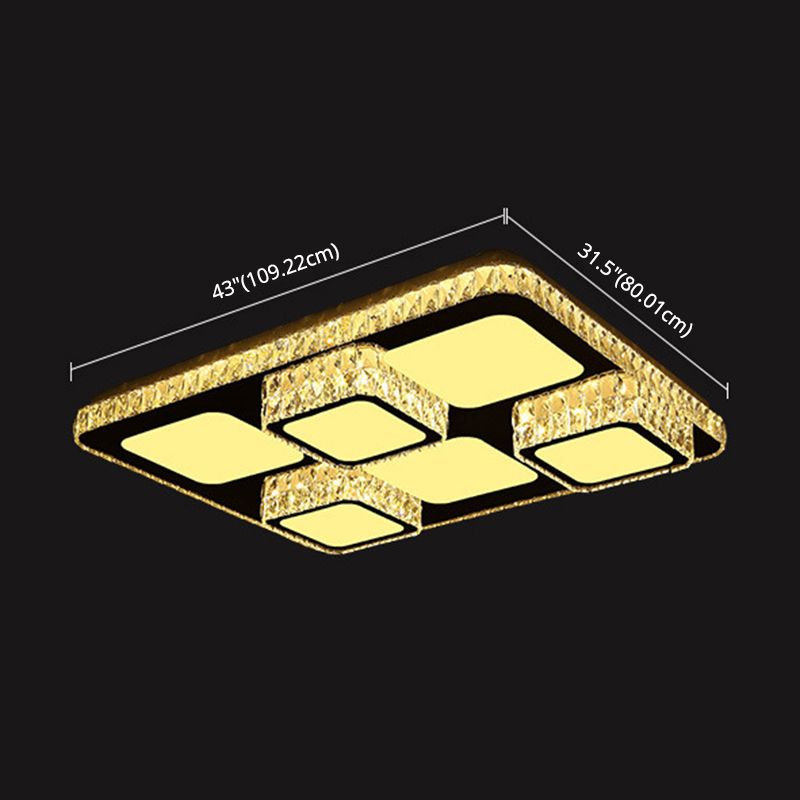 Rettangolare Soffitto Montato Lampada Contemporary Crystal Family Room LED Flush Light in Chrome