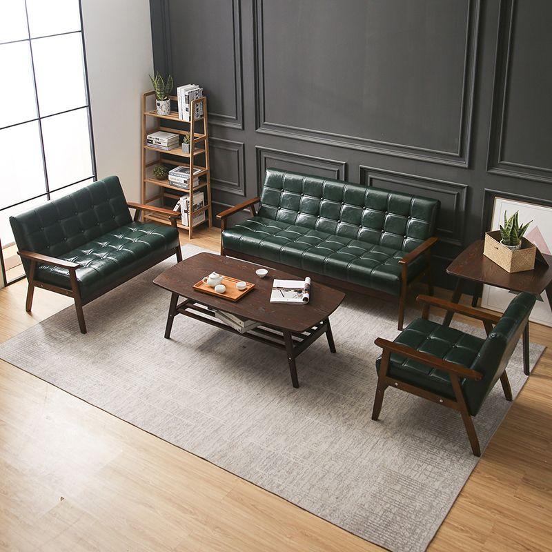 Brown Modern Biscuit Back Genuine Leather Standard Sofa 27.56"High Square Arm Sofa