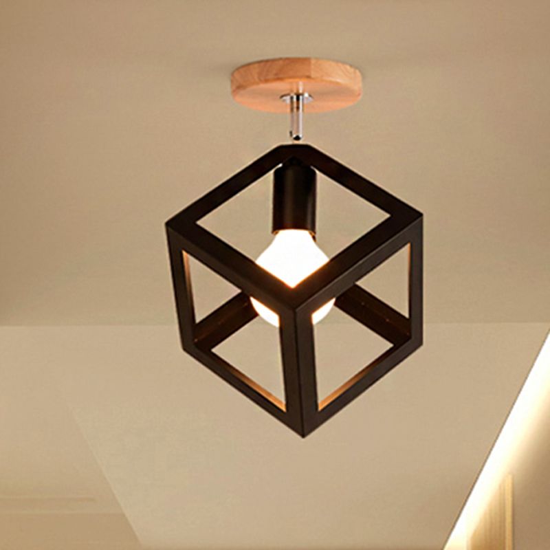 Rotatable 1 Bulb Square/Pyramid Ceiling Mount Light Modern Stylish Metallic Black/White Ceiling Lamp for Foyer Stair