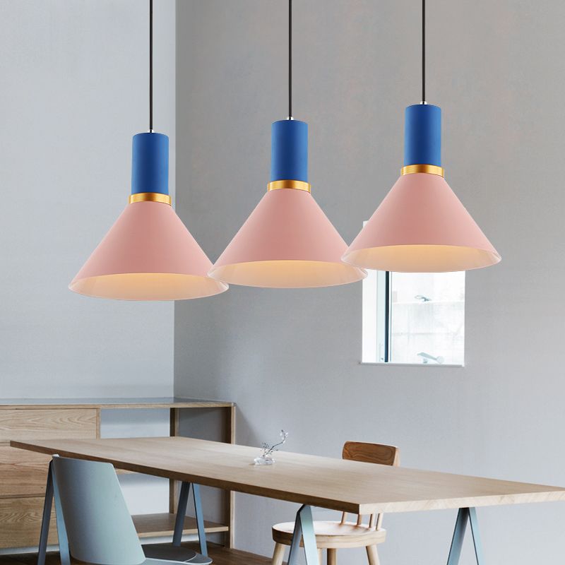 Bowl/Cone/Funnel Metal Hanging Ceiling Light Minimalist 1 Light Blue/Pink/Yellow Pendant Lamp