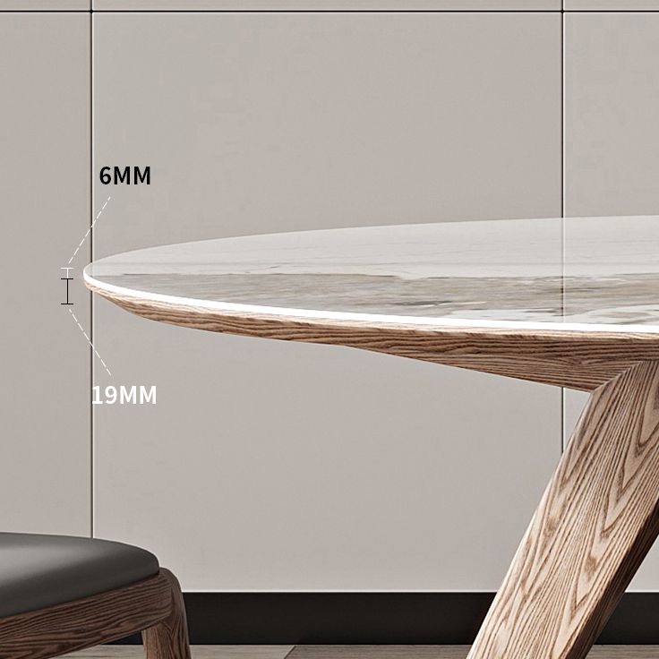 White Sintered Stone Top Table Round Home Kitchen Dinner with Natural Legs