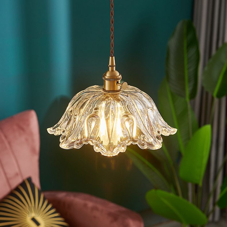 Flower Shape Shade Ceiling Pendant Lamp  Vintage Industrial  Clear Glass Indoor  Hanging Light