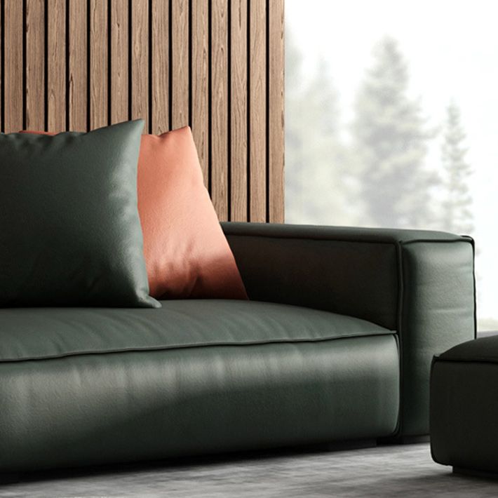 Contemporary Stationary Faux Leather Living Room Seating Square Arm Cushions Sofa
