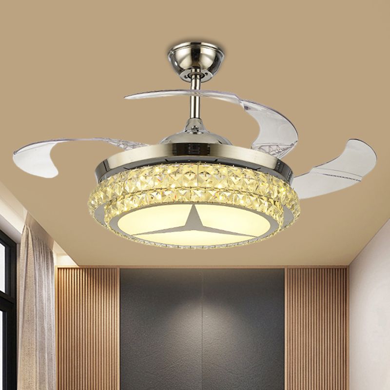 Crystal Block Round Plafond Lampe à fans Simple 19 "W LED LED LED MOT MONTING LECLING AVEC AVEC STOI / DESIGNE FLORAL, 4 lames
