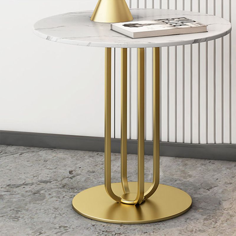 Contemporary Round Marble Top End Table Metal Pedestal Sofa Side Table