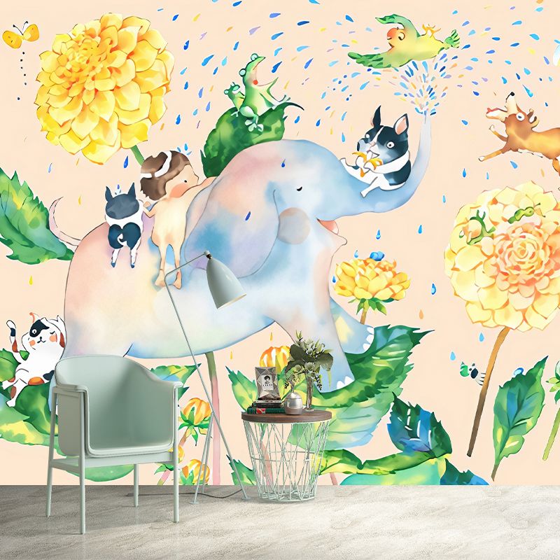 Autocollant Mural de douche d'éléphant de dessin animé, décoration murale de chambre d'enfants de couleur Pastel, taille en option