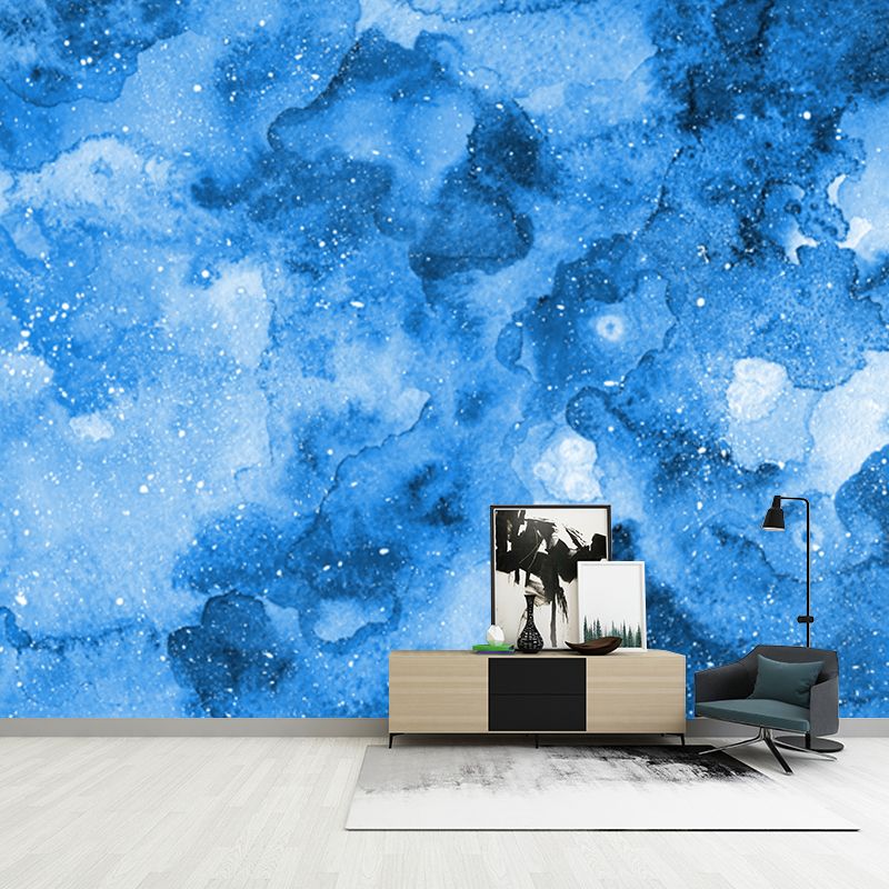 Ink in Water Look Mural Wallpaper Blue Artistry Wall Covering for Living Room, Custom-Print