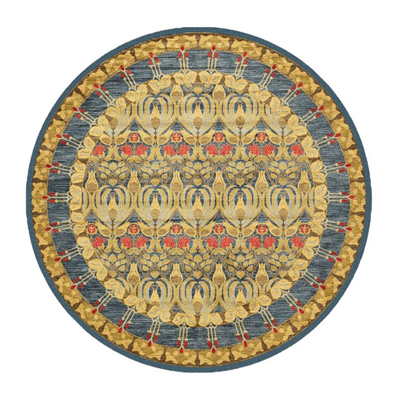 Traditional Round Rug Polyester Area Carpet Non-Slip Backing Indoor Rug for Home