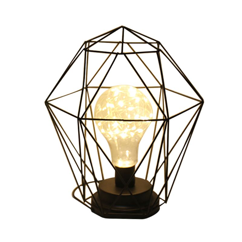 Macaron diamant/geometrisch nachtkastje lamp Iron Girl's Room Led Table Light in zwart/roze met gloedstouw binnenin